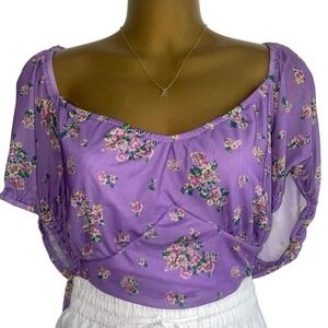 Love, Fire Purple Floral Sweetheart Ruched Crop Top‎ Curvy Plus 2X NWT